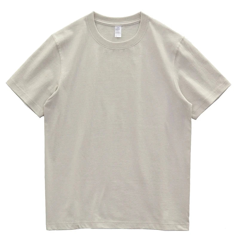 Have Blue Pure Cotton Base Shirt Solid Color T-Shirt American Retro Round Neck Short Sleeve Heavyweight T-Shirt for Men
