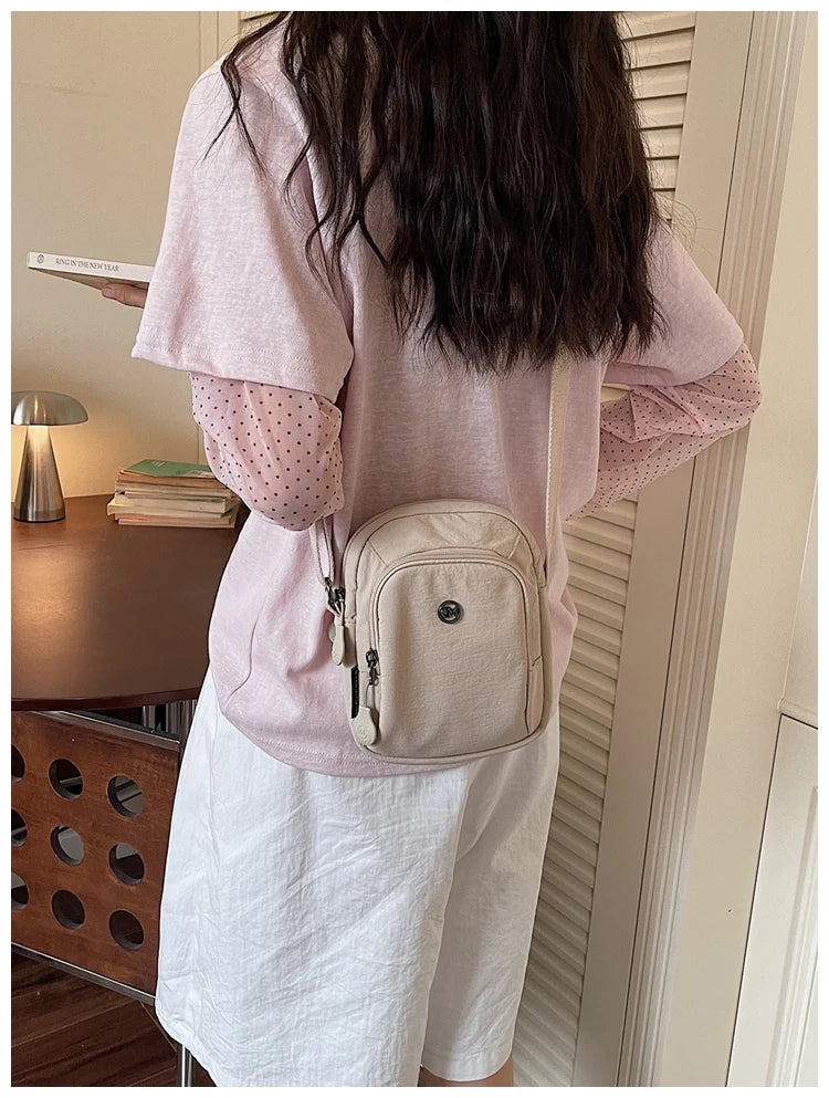 Waterproof Nylon Mobile Phone Bag Portable  Three-Layer Coin Purse Crossbody Bag for Youth Casual Simple Style Functional...