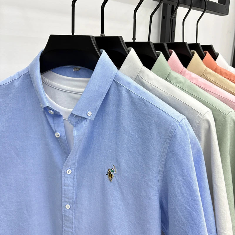 Short Sleeved Shirt Men's Summer New Item Pure Cotton High-end Brand Little Horse Logo Embroidered Casual Shirt