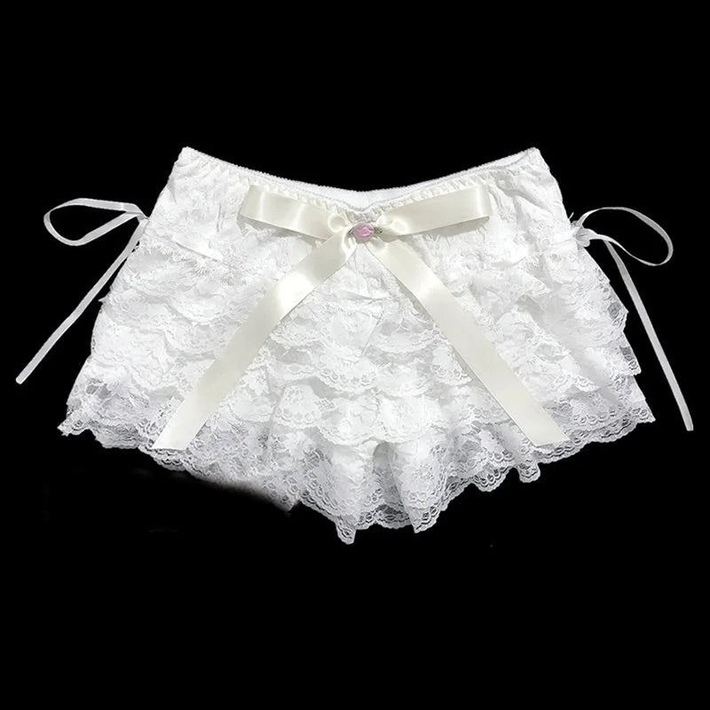 Coquette Y2K Fairy 00s Retro Kawaii Multi-layers Ruffles Bloomers Cutest Vintage Japanese Style Frill Lace Shorts Women Costume
