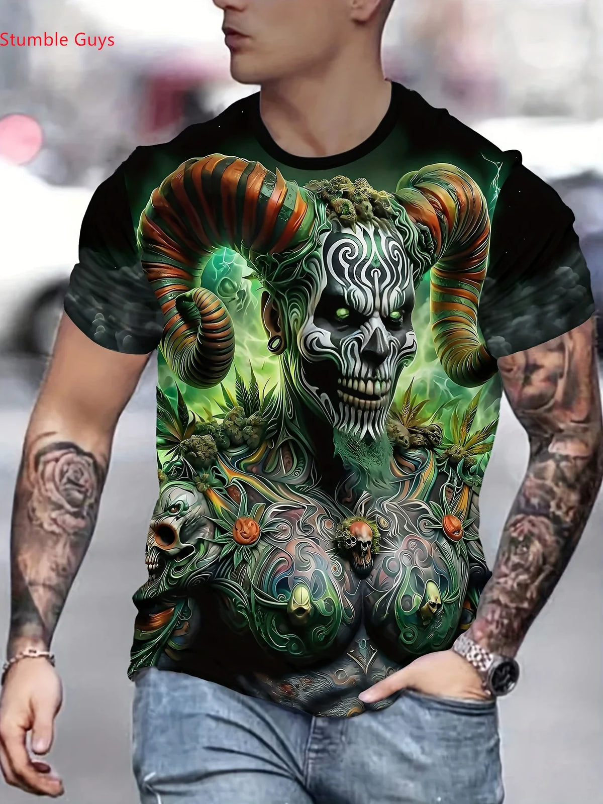 Summer Trendy Casual Men's Tee Quick Dry Breathable Printed Short Sleeve Jersey Fashion Athletic Street Sportswear Tops
