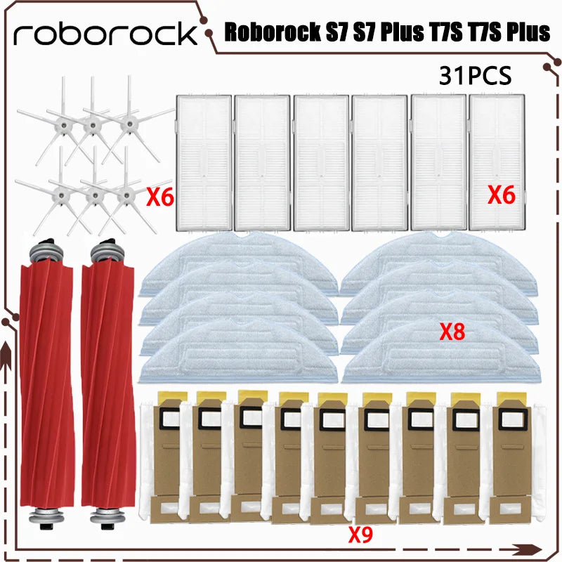 For Roborock S7 S7 Plus T7S T7S Plus Robotic Vacuum Cleaner Accessories Main Brush Hepa Filter Mops Dust Bag Replacement Parts