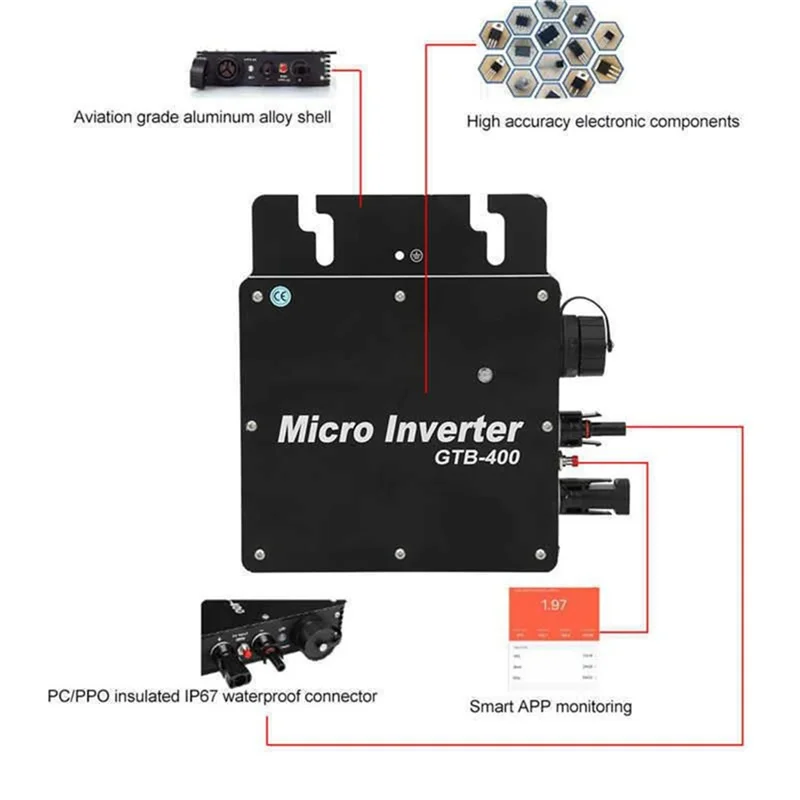 Grid Tie Solar Inverter 400W Intelligent Microinverter 22-50VDC MPPT IP65 Wifi Pure Sine Wave Converter For 110V 220V Durable-AT