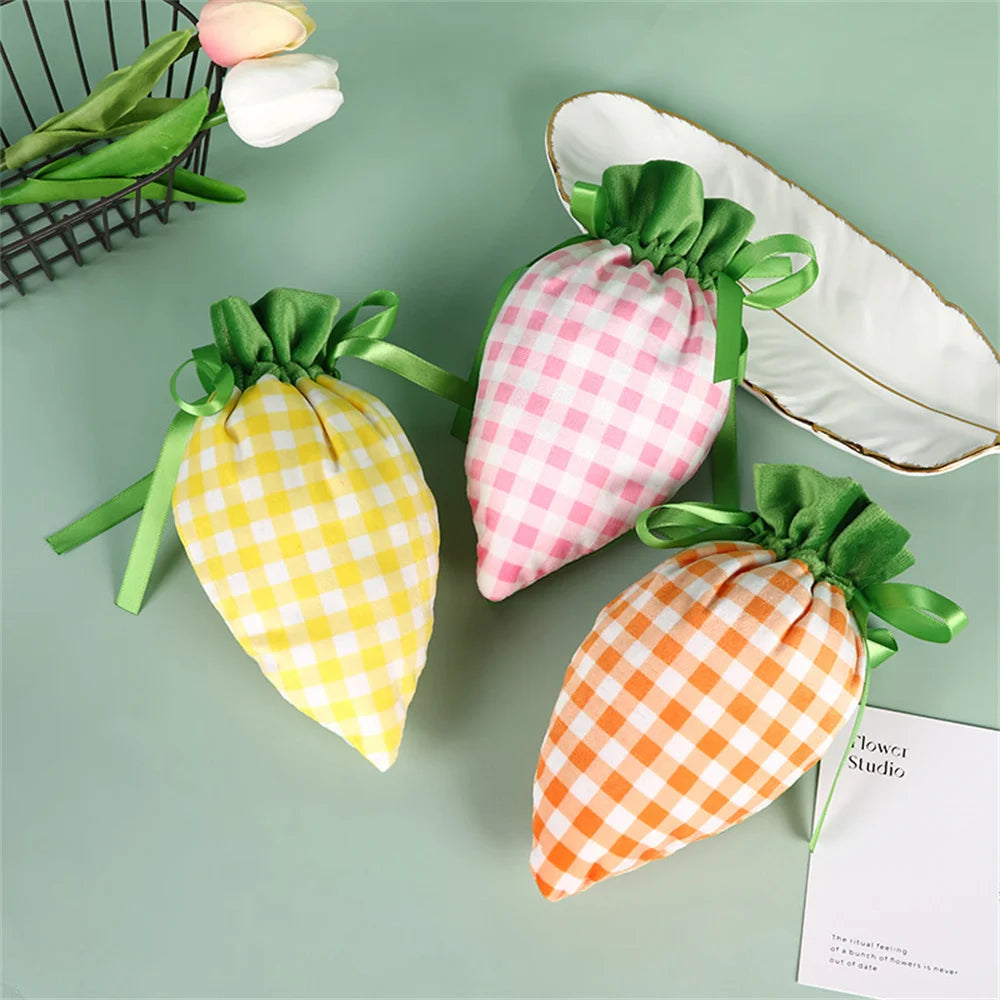 1Pc/10Pcs Easter Carrot Gift Bags Velvet Carrot Drawstring Bags Easter Candy Cookie Packaging for Kids Easter Decoration 2026