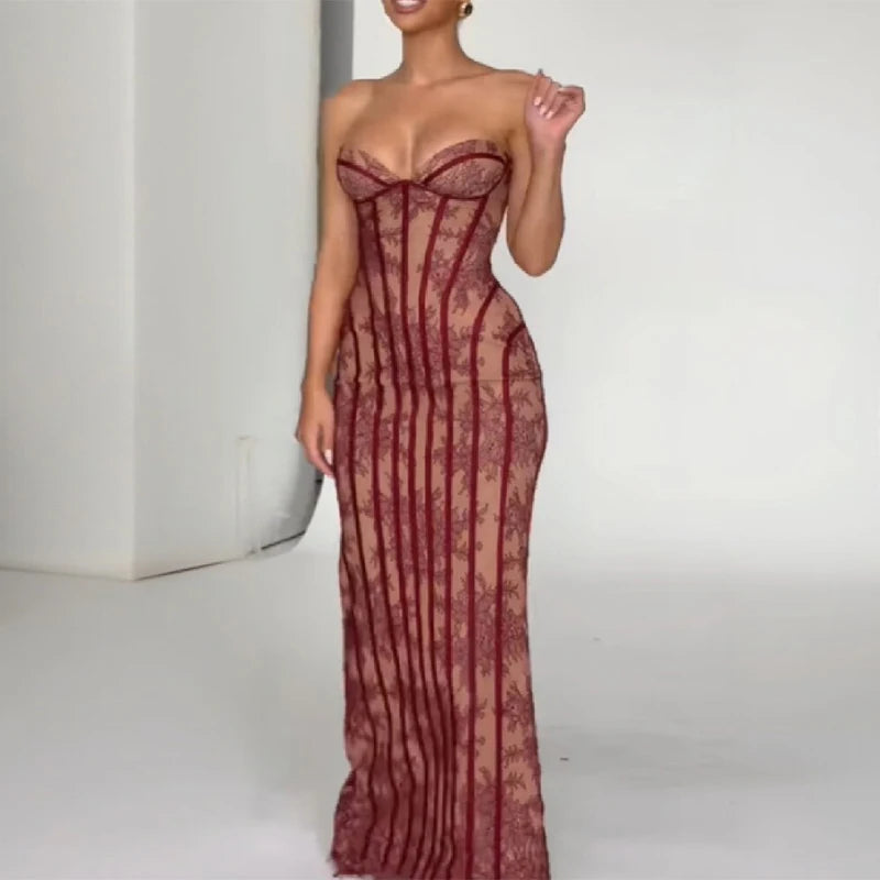 Chic Bold Strapless Gown Sexy Retro Lace Corset Women's Dresses Spicy Girls Parties Trendy Romantic Designers Female Outfits