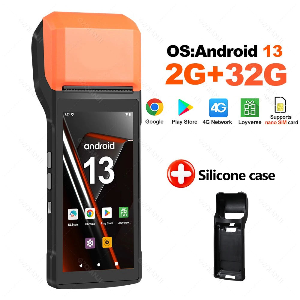 Handheld POS Android 13 Bluetooth Wifi, 2D Barcode Scanner optional, Built-in 58MM Thermal Receipt Printer For Business,Store