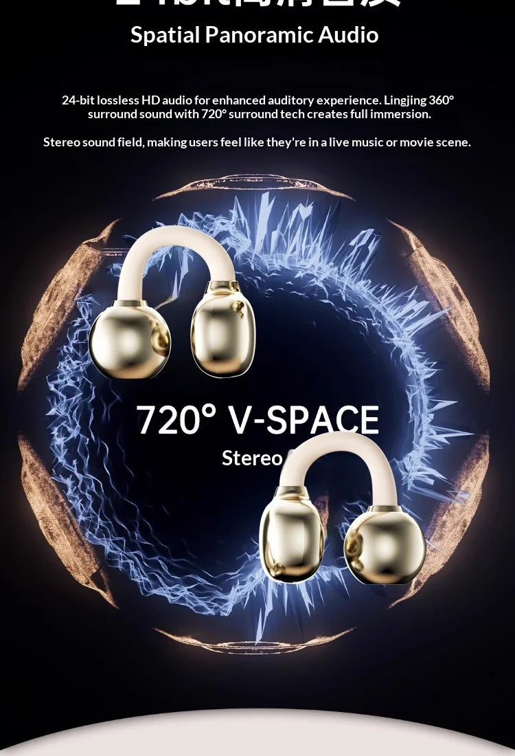 Portable Clip-on Earphones Wireless Bluetooth 5.3 Earbuds Hi-Fi Sound Super Long Battery Life Digital Display Noise Reduction