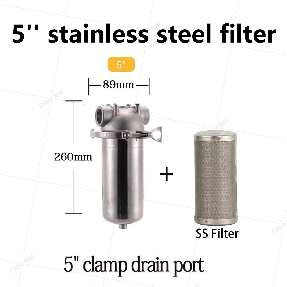 5 Inch Prefilter 304 Stainless Steel Hot Water Filter Housing DN15 DN20 DN25 for High Temperature High Flow Water Filter Housing