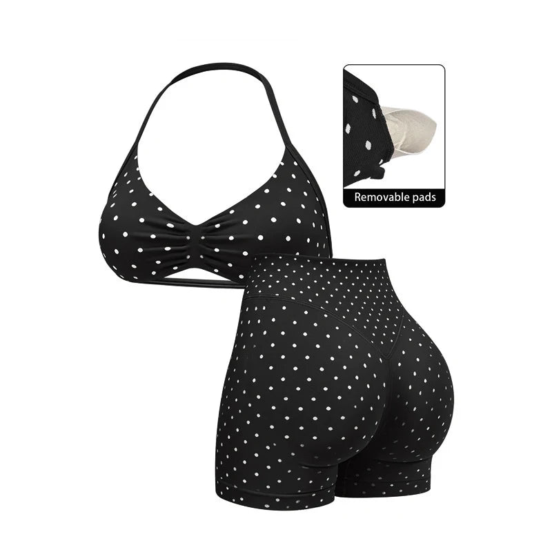 2 Piece Yoga Sets Leopard Dot Print Sporty Crop Top Bra High Waist Biker Shorts Set Yoga Outfit Workout Tracksuit For Women XP36