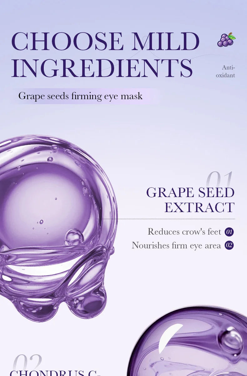 SADOER Grape Eye Mask Anti Wrinkle Dark Circles Removal Eyes Bags Moisturizing Eye Patches Eyes Skin Care 60pcs