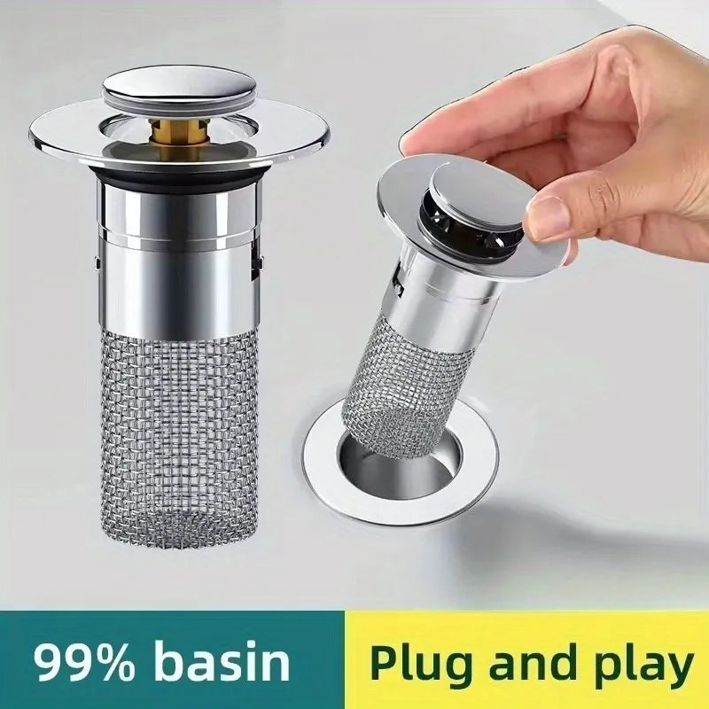 2PCS Stainless Steel Floor Drain Filter Washbasin PlugAnti Odour Pop-up CoreBasin PlugHair CatcherShower Sink Filter For Kitchen