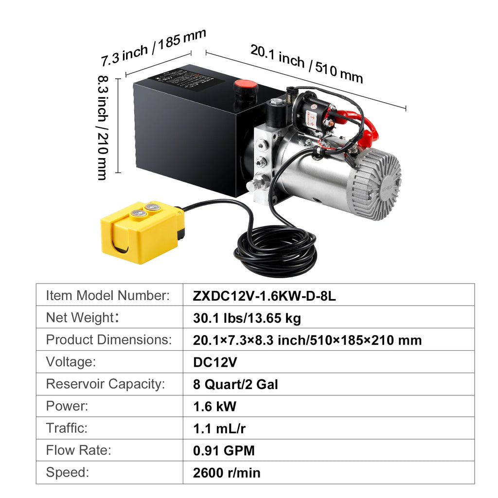 SucceBuy Hydraulic Pump 4-20 Quart Dump Trailer Pump Single Acting Dump Trailer Pump DC 12V Hydraulic Power Unit for Car Lifting