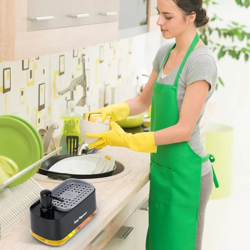 Kitchen Sink Organizer Set 3-in-1 Soap Dispenser with Dual Pump and Sponge Holder Space-Saving Cleaning Storage for Countertops