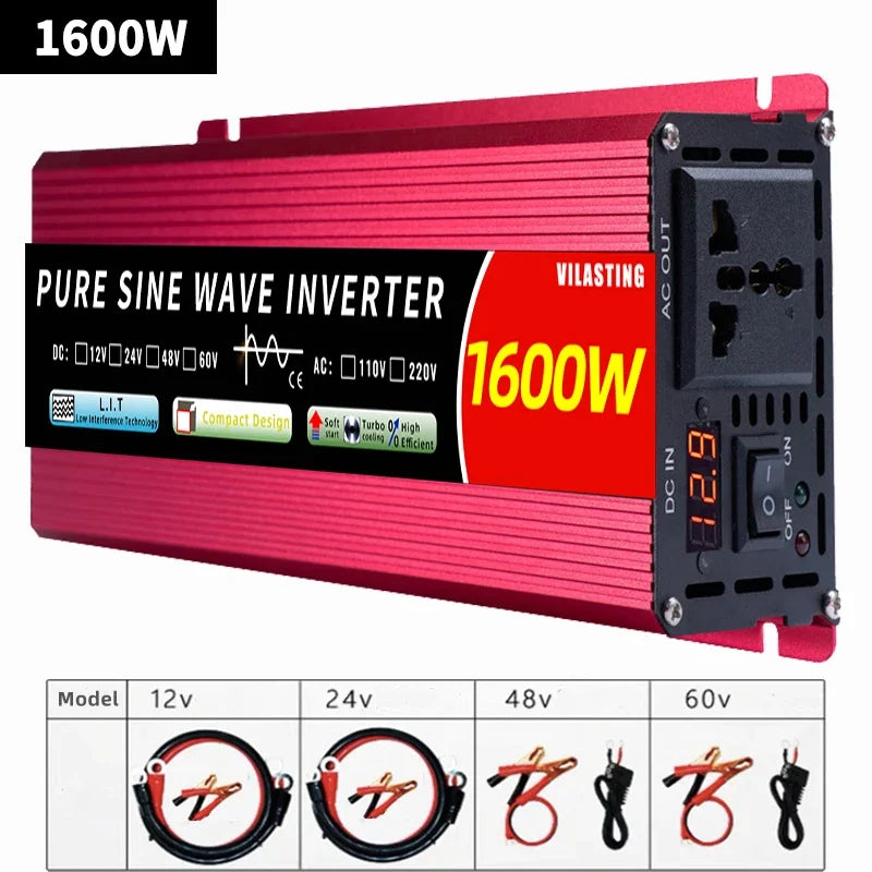 Pure Sine Wave Inverter 12v/24v 110v/220v 50hz/60hz Inverter DC To AC 1000W 1600W Car Inverter Power Voltage Converter