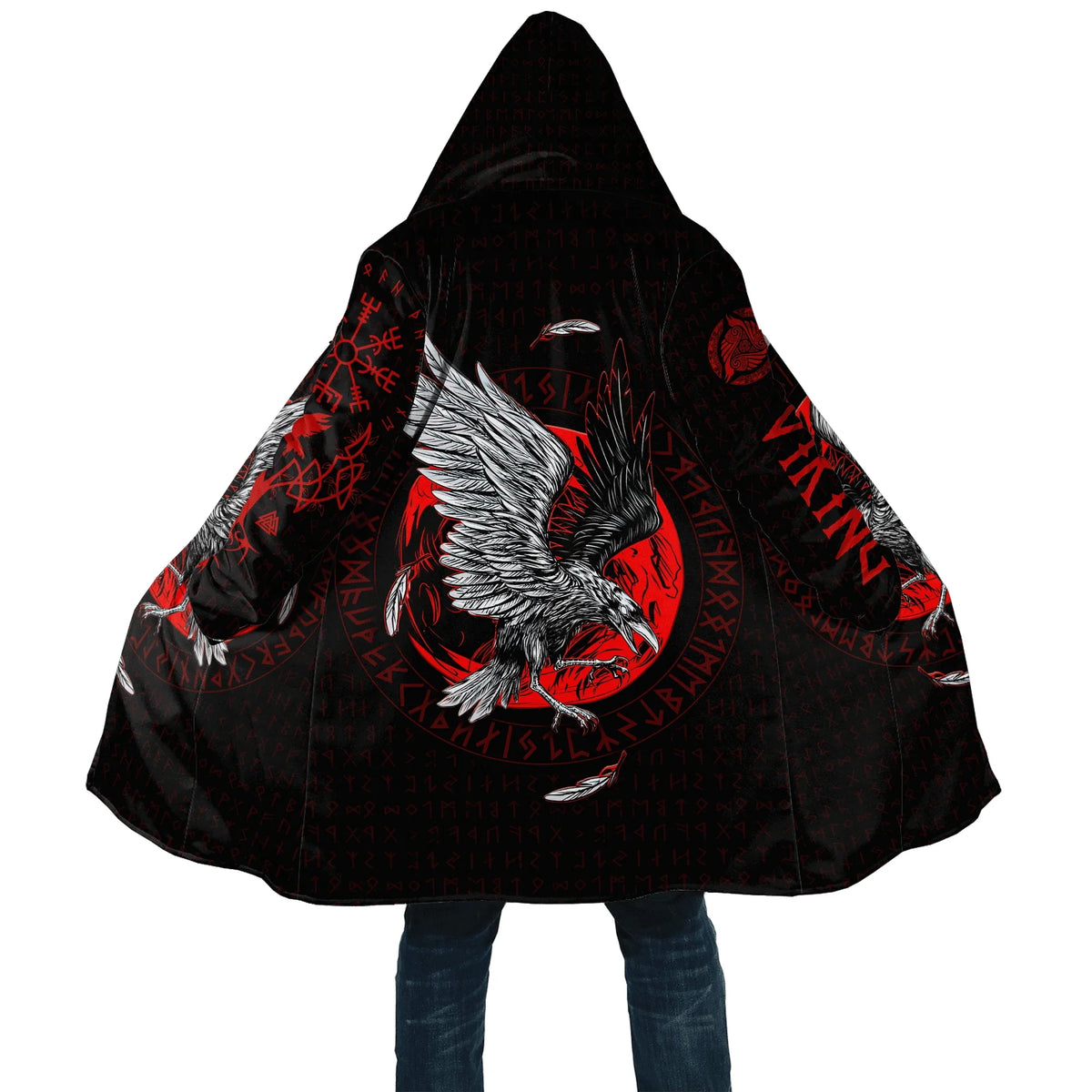 Winter Fashion Mens cloak Norse Odin Raven Tattoo 3D Printed Thick Fleece Hooded Coat Unisex Casual Warm Cape coat DP23
