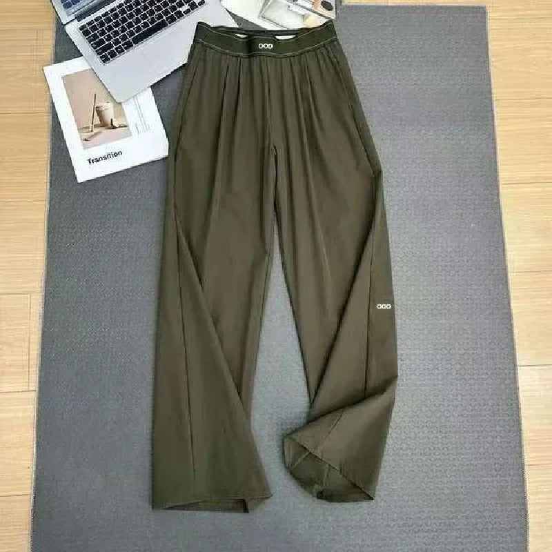 new Loose Casual Pants Women's Summer High Waist and Thin Yoga Pants Breathable Drape Straight Mouth Wide Leg Sweatpants