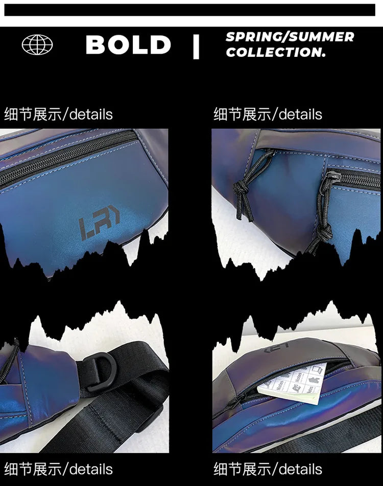 Techwear Style Colorful Reflective Fanny Pack Punk Hip Hop Crossbody Bag Men Women Outdoor Casual Motorcycle Sport Waist Bag
