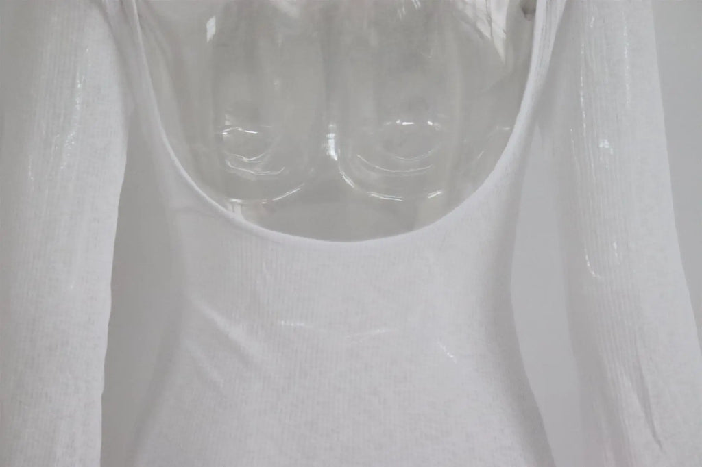 Women Summer Mesh Wrapped Dress Long Sleeve Round Neck See Through Sunscreen Solid Color Backless Beach Long Dress