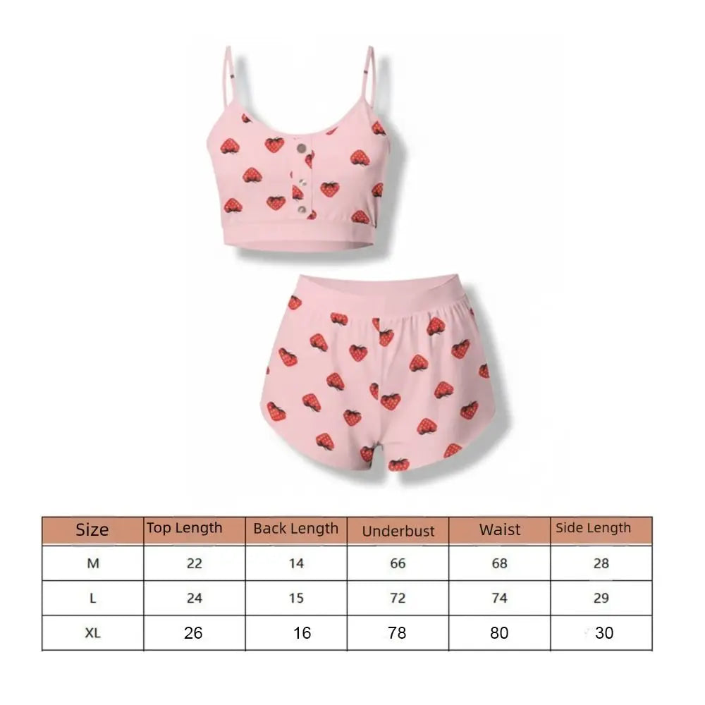 Creative Multiple Print Women Pajama Set Suspender Style Comfortable Pajama Shorts Set Sleeveless Breathable Lingerie Set