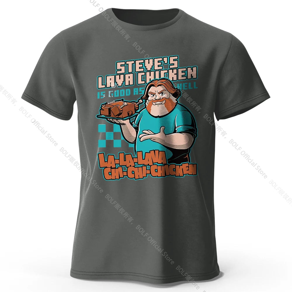Men's Steve's Lava Chicken Printed T-Shirt 100% Cotton Oversized Quirky Graphic Tees for Women Summer Tops Geek Streetwear