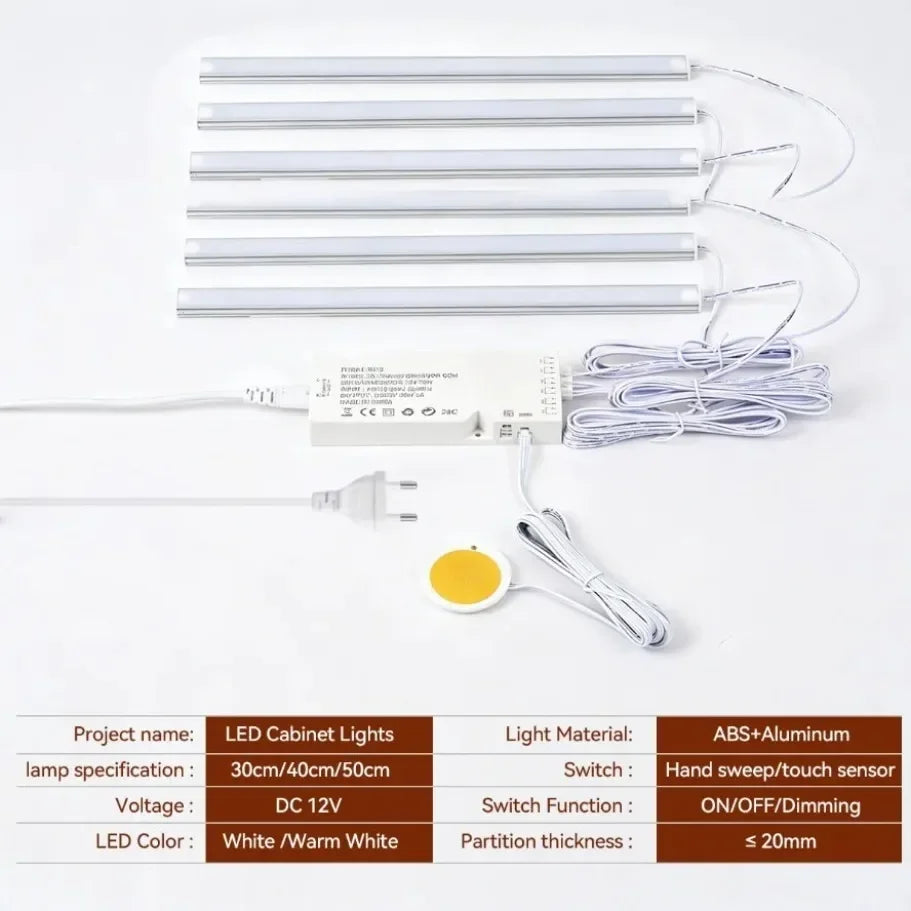 1-6Pcs LED Light Bar Sync Cabinet Light System Touch Control Dimmable Under Cabinet Lamp for Kitchen Wardrobe Closet Showcase