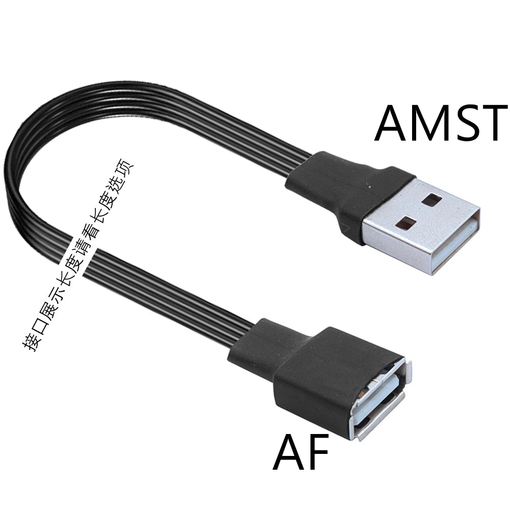 USB male to female extension cable elbow 90 degree right angle soft silicone flat cable USB2.0 elbow charging data cable