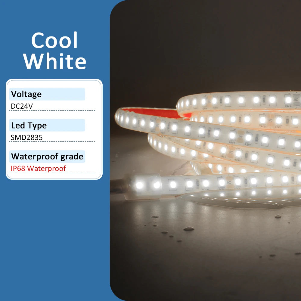 24V LED Strip Light IP68 Waterproof 1M 2M 5M 10M 15M 20M SMD 2835 120LEDs Flexible LED Tape Ribbon Lamp Indoor Outdoor Lighting
