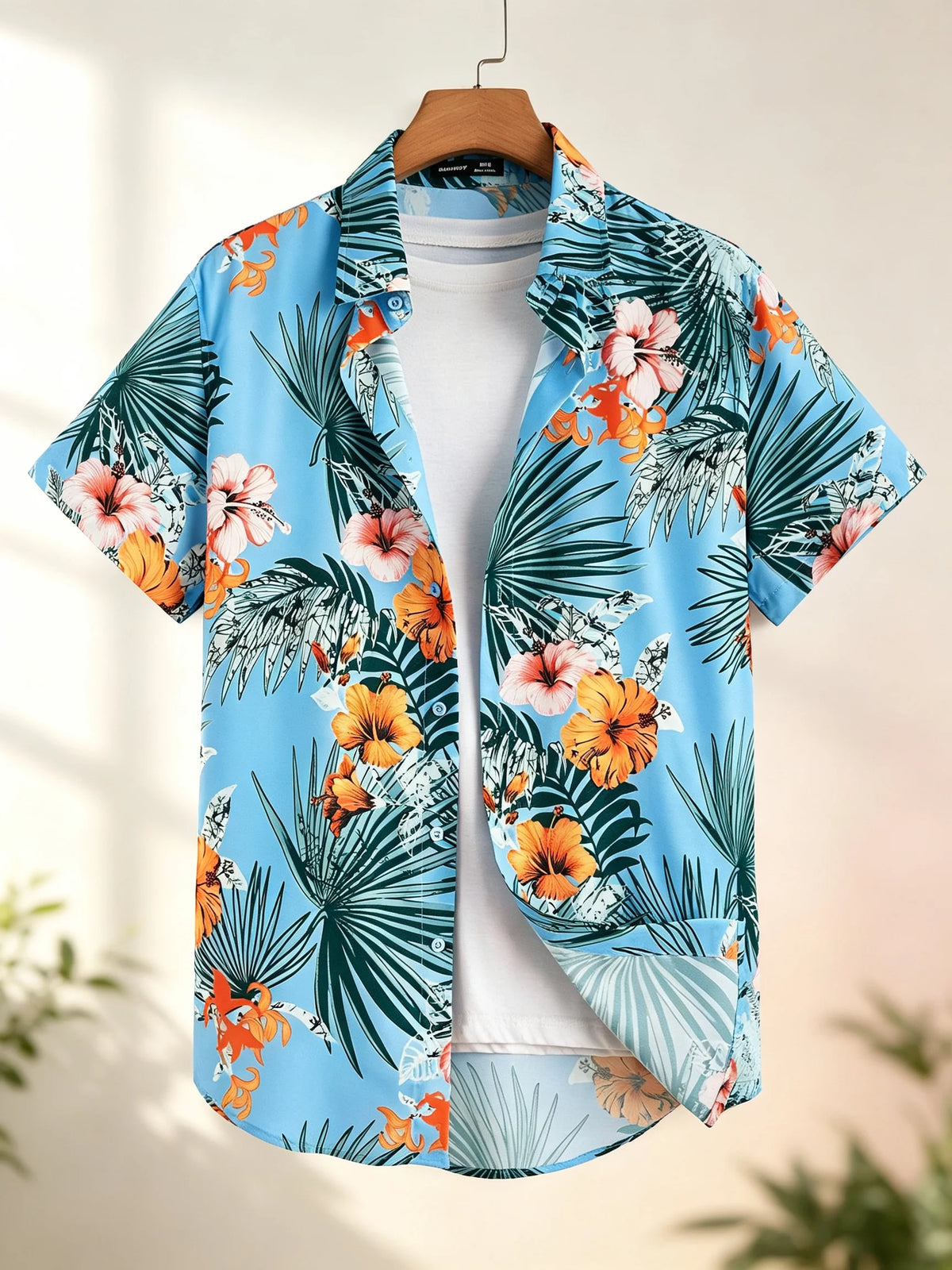Men's Hawaiian Botanical Flower Print Men's and Women's Short-Sleeve Shirts Men's Lapel Seaside Button-Down Casual Men's Shirts
