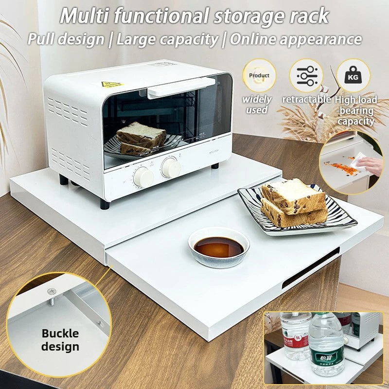 1PC New Multifunctional Kitchen Pull-Out Tray Microwave Oven Shelf Drawer Board Countertop Oven Bracket Telescopic Sliding Shelf