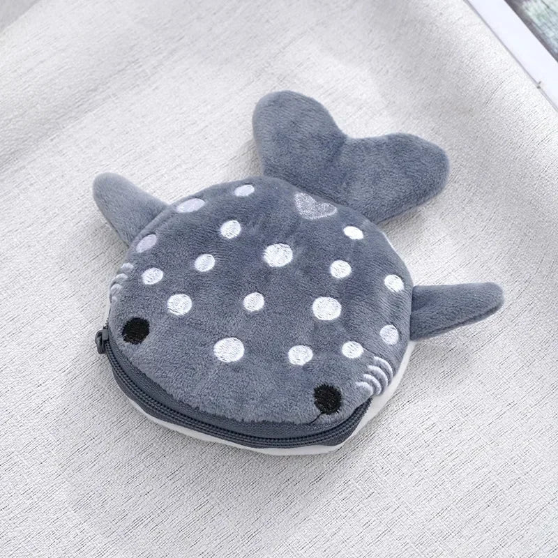 Cartoon Cute Whale Shark Coin Purse Kawaii Wallet Portable Plush Coin Bag Key Earphone Coin Organizer Pouch Zipper Bag