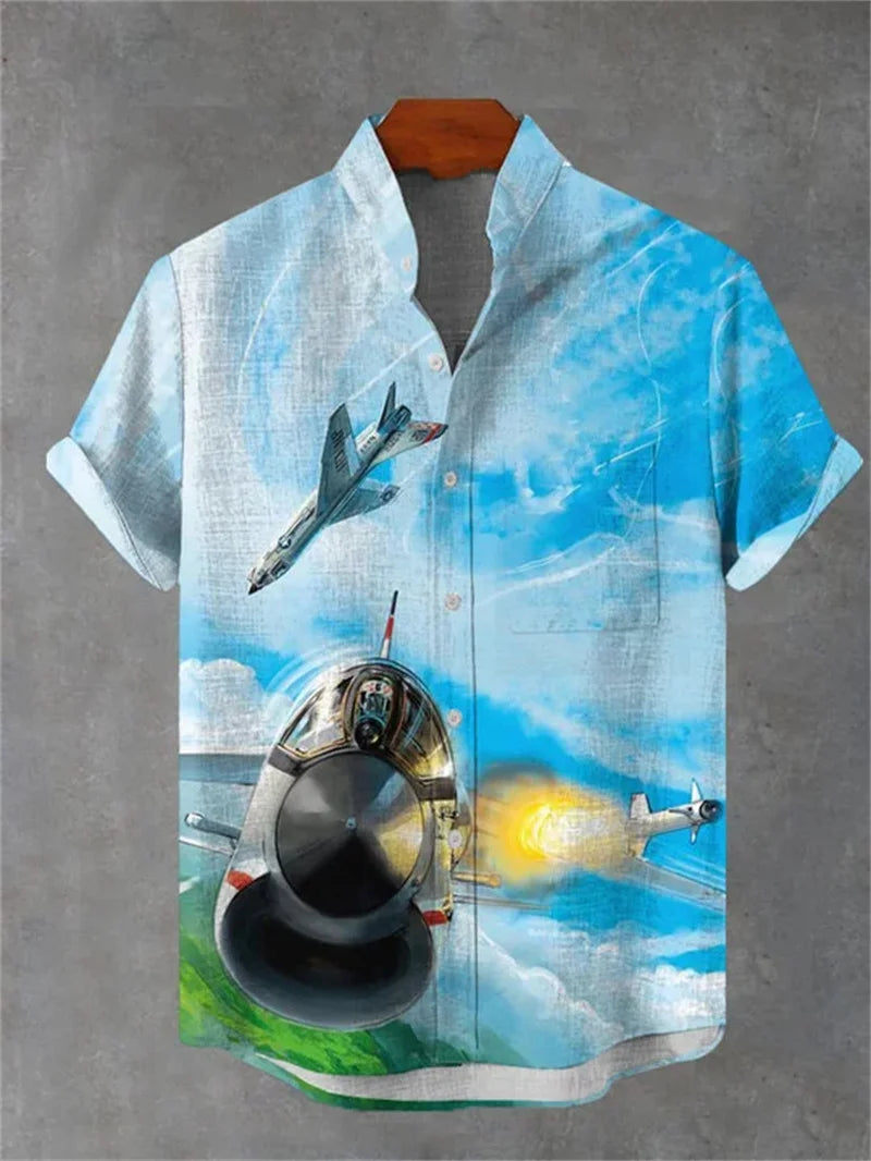 2025 New Men's Shirt With 3D Printed Cat Casual Short Sleeved Top, Fashionable Lapel Button Up Shirt Made Of Linen