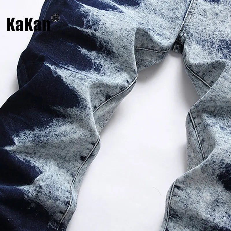 Kakan - New European and American Elastic Slim Fit Jeans for Men, High Street Novelty Deep Blue Long Jeans K36-L007