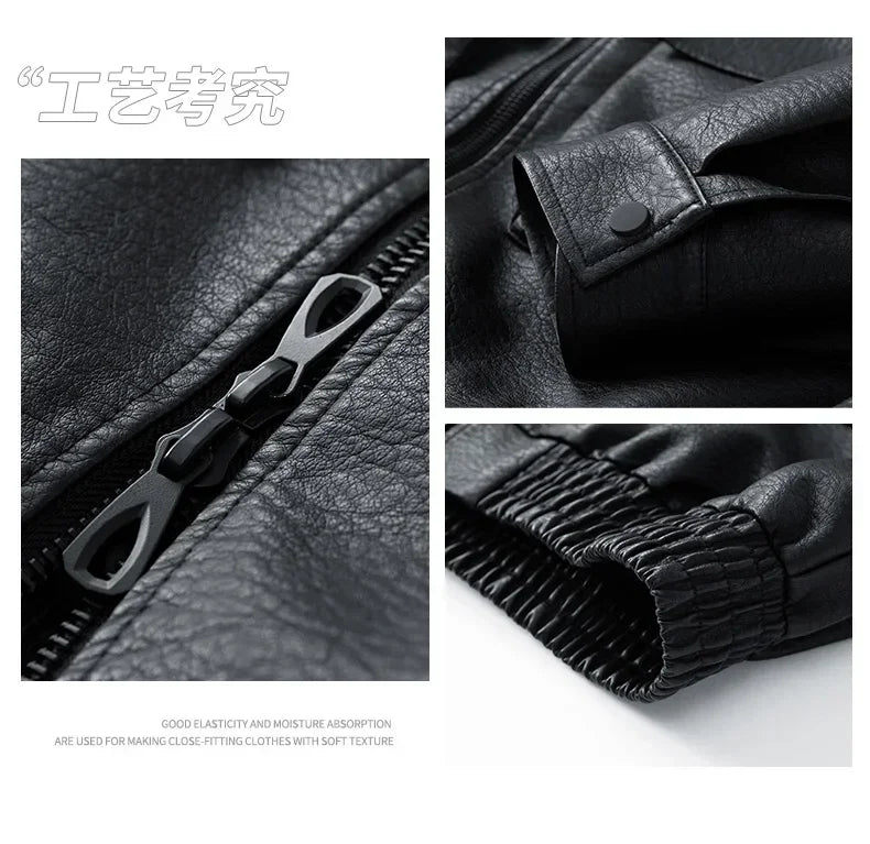 Men Trend Motorcycle Leather Jacket Bomber Pilot Retro Loose Pu Short Leather Jacket Autumn Winter New Lapel Big Pocket Coat