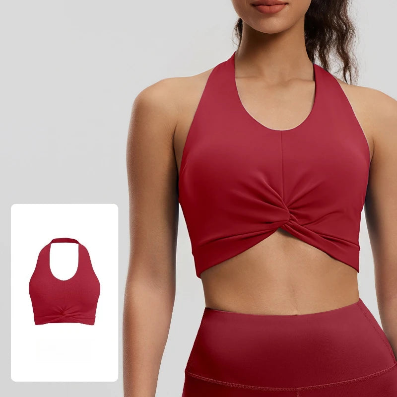 2026 NEW Women's High Elastic Breathable Yoga Vest Neck Back Sports Underwear Double-Sided Brocade with Detachable Chest Pad