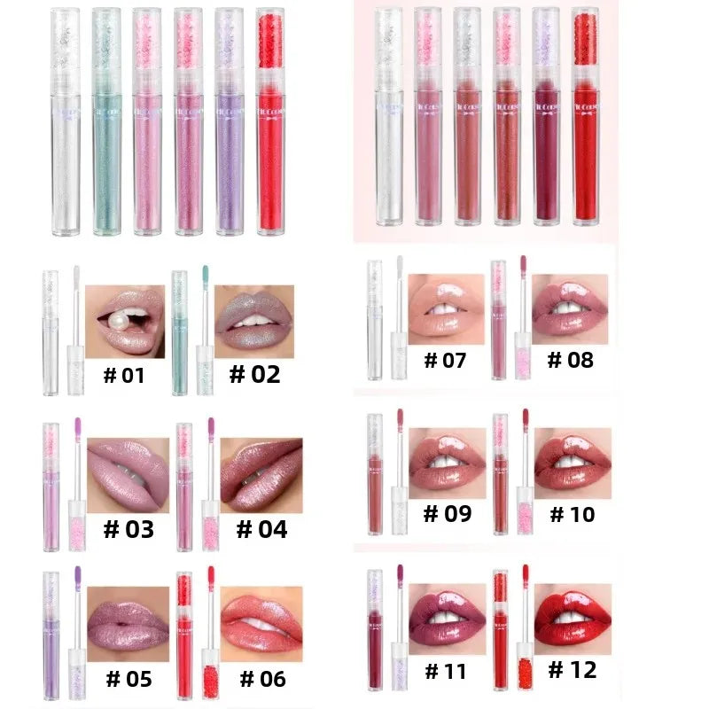 Pearlized Diamond Lip Oil Gloss Set 6 Shades Waterproof Moisturizing High Shine Lipgloss Luxe Gift Box for Women