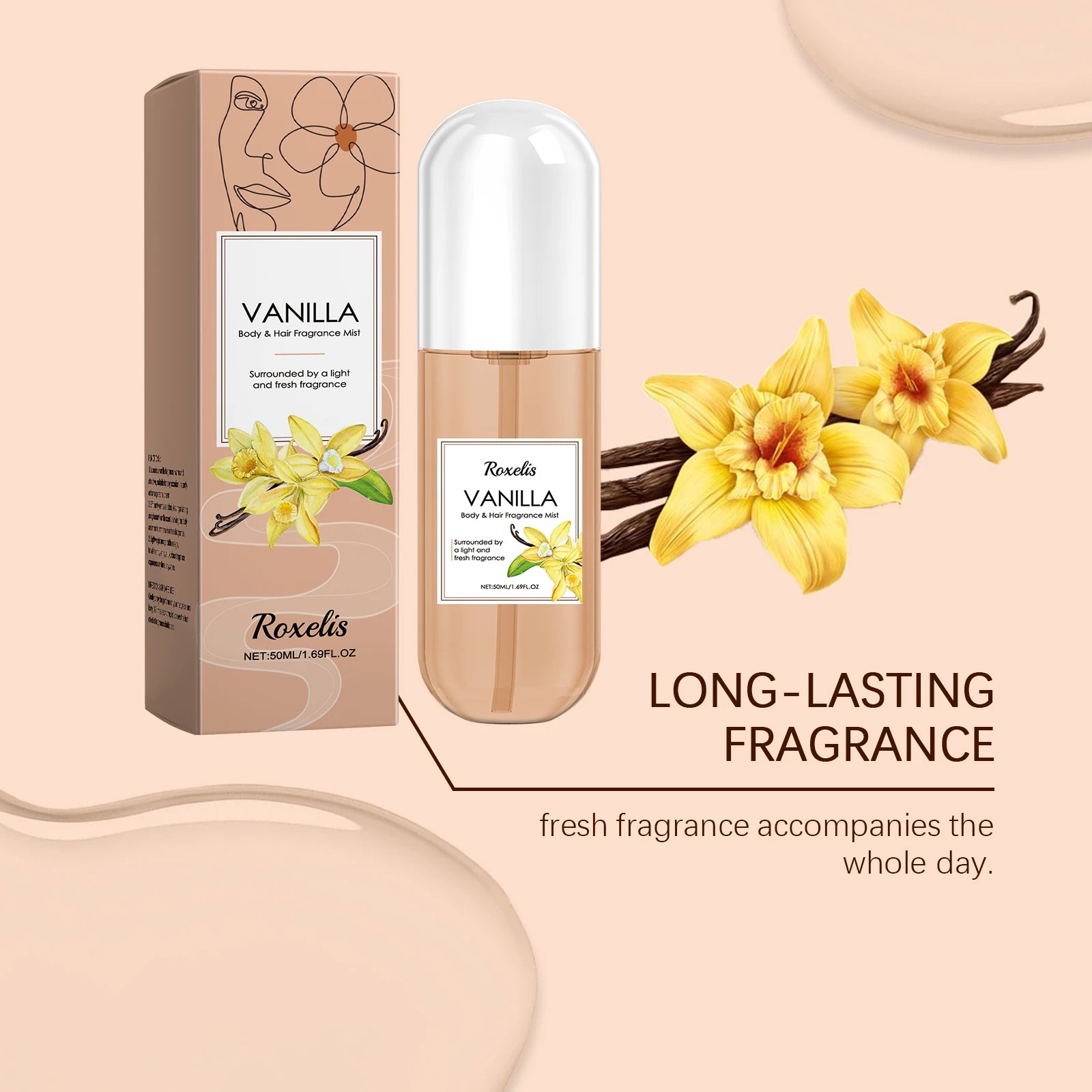 Vanilla Scented Body Fragrance Spray, Naturally Fresh Light Scent, Long-Lasting Daily Body and Hair Perfume Spray