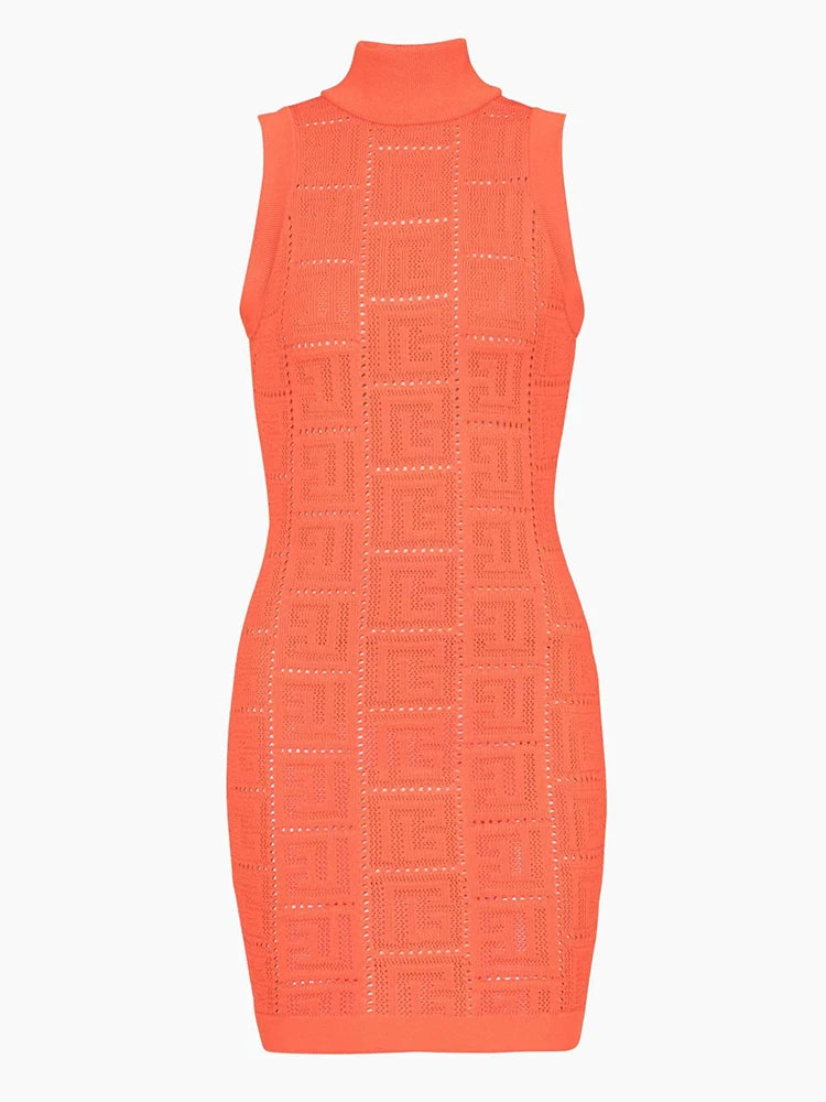HIGH STREET Newest 2026 Summer Fashion Designer Sleeveless Hollow Out Monogram Knitted Tank Dress