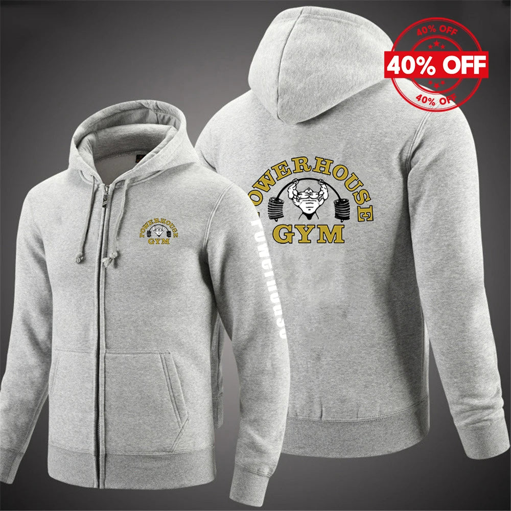 2025 Spring And Autumn Man's Loose Comfortable Versatile Hoodies Coat Powerhouse Gym Logo Logo Print Zipper Hooded Slim Jacket