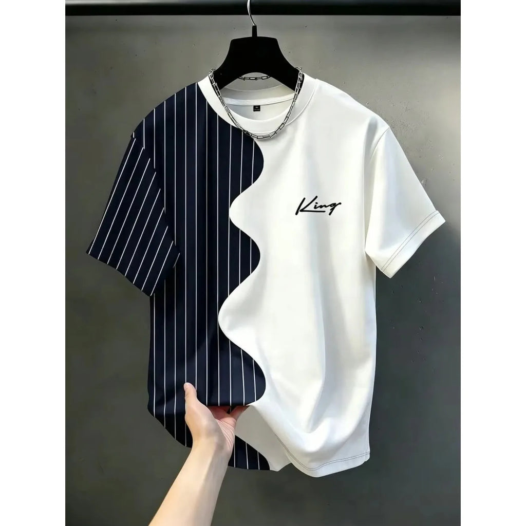 Color-Contrast Vertical Stripes 3D Print Men's Loose-Fitting Breathable Short-Sleeved TShirt Casual Street Trendy Parental Cloth