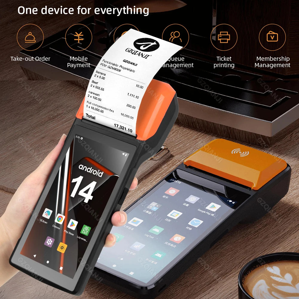 New 4G Android 13 POS PDA Terminal 1D 2D Barcode Scanner Reader Built-in Thermal Receipt Bill Printer Handheld Wifi NFC Loyverse