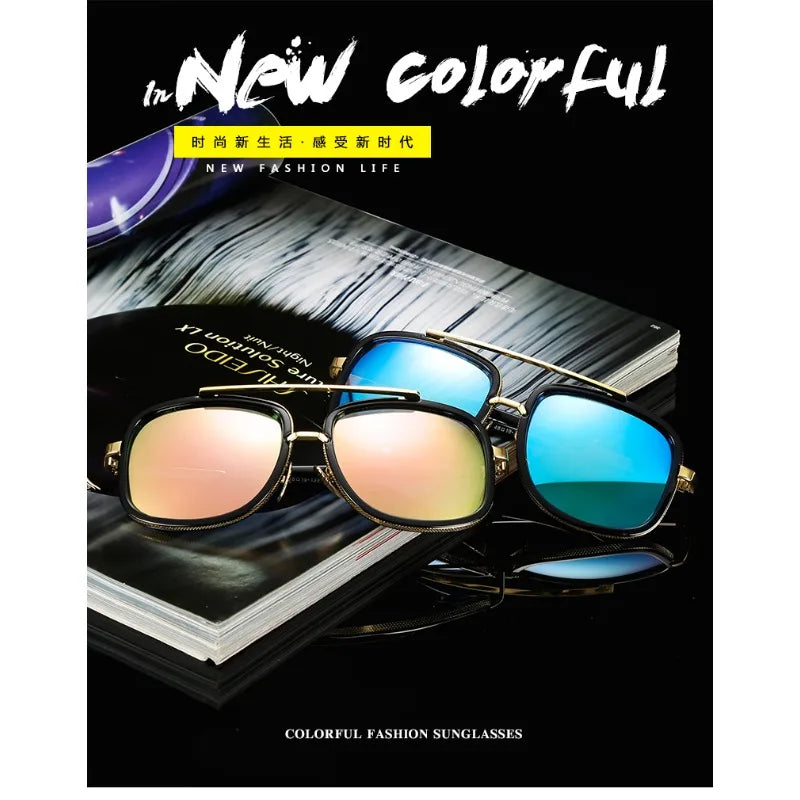 New Fashion Big Frame Sunglasses Men Square Metal Sun Glasses Women Retro Sun Glasses Vintage High Quality