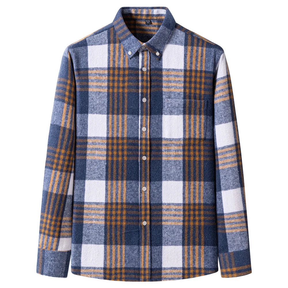 Men's Long Sleeve Flannel Plaid Shirt - Soft Pure Cotton, Button Down Shirts Thick Autumn Winter - Weekend Casual, Going Out