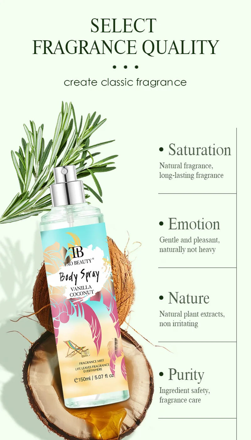 Vanilla Coconut Unisex Perfume Long-lasting Fragrance Mixed Floral Fruity Eau De Toilette 150ml Dating Deodorant Fragrance Spray