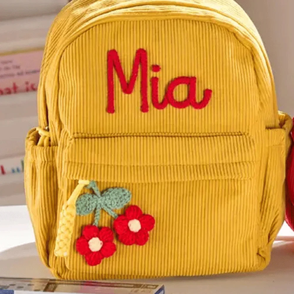Personalized Small High-Quality Corduroy Backpack – Customizable School Bag with Name Print; Cute and Practical