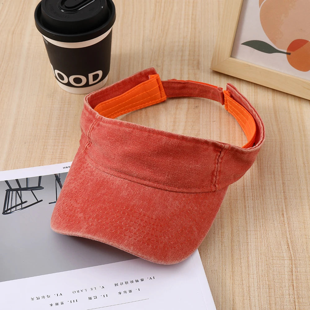 Summer Sun Hats Washed Cotton Empty Top Cap Women Men Sports Travel Beach Hat Solid Color Sunscreen Anti Uv Visor Golf Caps