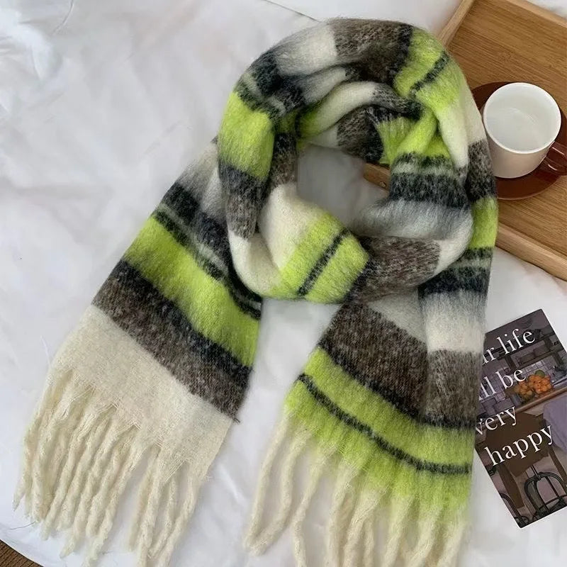 Maillard Womens Reversible Scarf Plaid  Windproof Insulation,personality,Winter Shawl Wrap Oversized Tartan Stripe Fringe Scarve