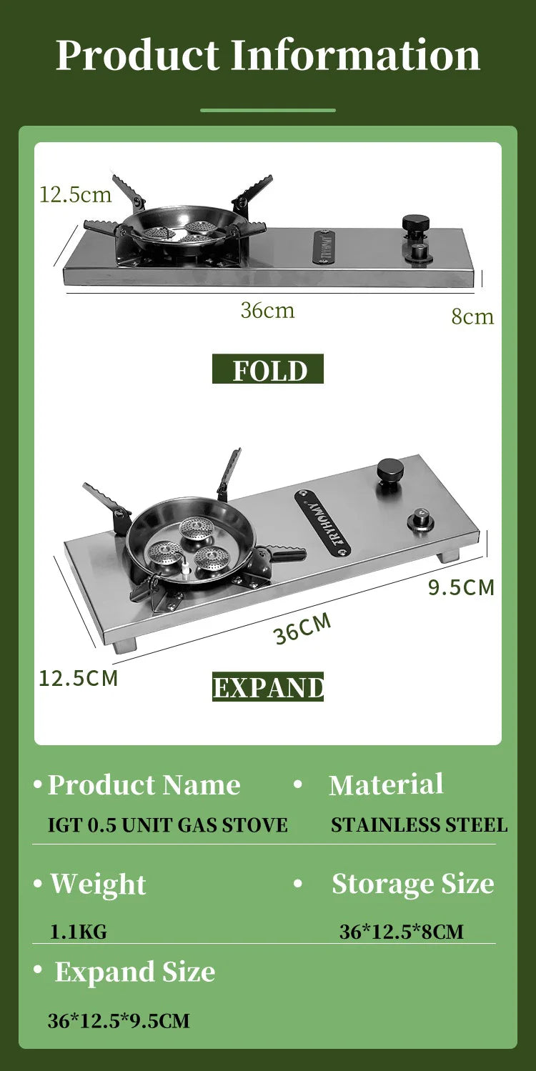 IGT Half-Unit Gas Stove 7200W High Power Stainless Steel IGT Burner Plate Folding Camping Igt Gas Burner BBQ Grill Desktop Stove