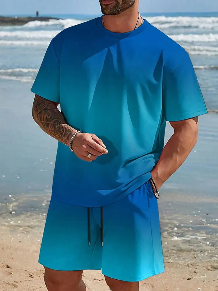 Vibrant Summer Men's 2 Piece Set Hawaiian Chic Casual Men's T-shirt Outdoor Beach Men's Shorts 3D Printed O-neck Short Sleeves