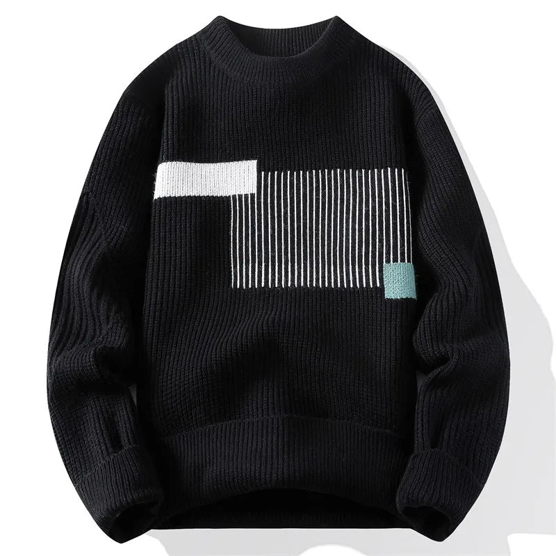 2025 Men's Sweater Fashion Pattern Autumn/Winter Knitted Sweater Fashion High Street Pullover Outdoor Loose Warm Thick