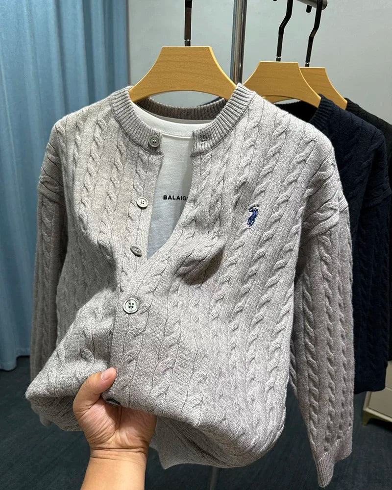 Luxury Brand Jacquard Round Neck Sweater Cardigan Men's Autumn Winter Trend Classic Paul Embroidery Loose Casual Knitted Coat